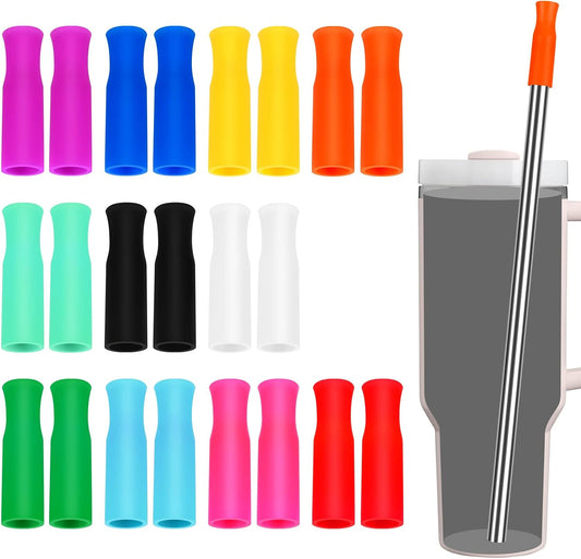 Silicone Straws Tips, Reusable Silicone Straw Toppers Protectors, Multi-color Food Grade Straw Covers Replacement Tip for 0.31 inch (8 mm) Out diameter Stainless Steel & Glass Straws