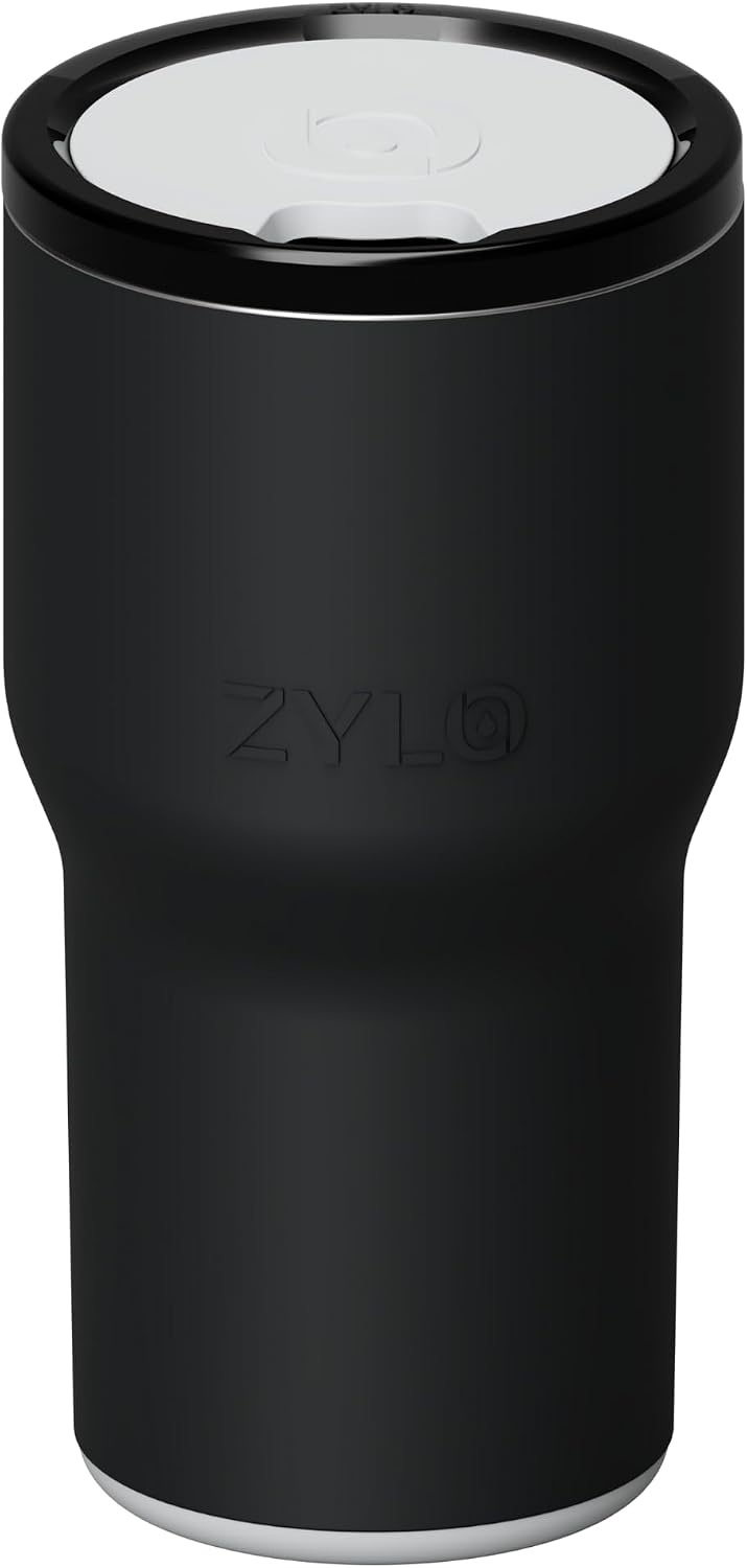 16oz Stainless Steel Tumbler Water Bottle - Spill-Proof Screw-On Lid, Insulated, Straw Compatible, BPA-Free - 12hr Hot/24hr Cold, Fits Cup Holders - Jet Black