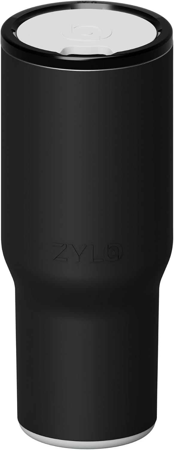 16oz Stainless Steel Tumbler Water Bottle - Spill-Proof Screw-On Lid, Insulated, Straw Compatible, BPA-Free - 12hr Hot/24hr Cold, Fits Cup Holders - Jet Black