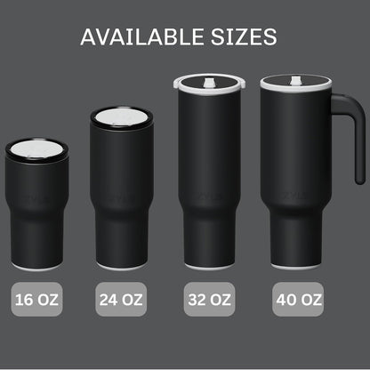 16oz Stainless Steel Tumbler Water Bottle - Spill-Proof Screw-On Lid, Insulated, Straw Compatible, BPA-Free - 12hr Hot/24hr Cold, Fits Cup Holders - Jet Black