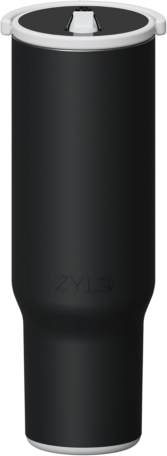 16oz Stainless Steel Tumbler Water Bottle - Spill-Proof Screw-On Lid, Insulated, Straw Compatible, BPA-Free - 12hr Hot/24hr Cold, Fits Cup Holders - Jet Black