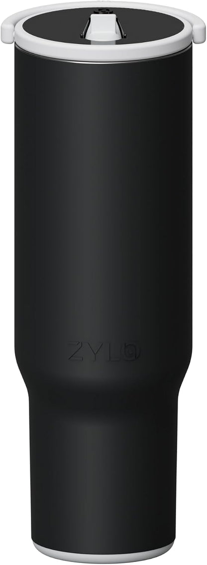 16oz Stainless Steel Tumbler Water Bottle - Spill-Proof Screw-On Lid, Insulated, Straw Compatible, BPA-Free - 12hr Hot/24hr Cold, Fits Cup Holders - Jet Black