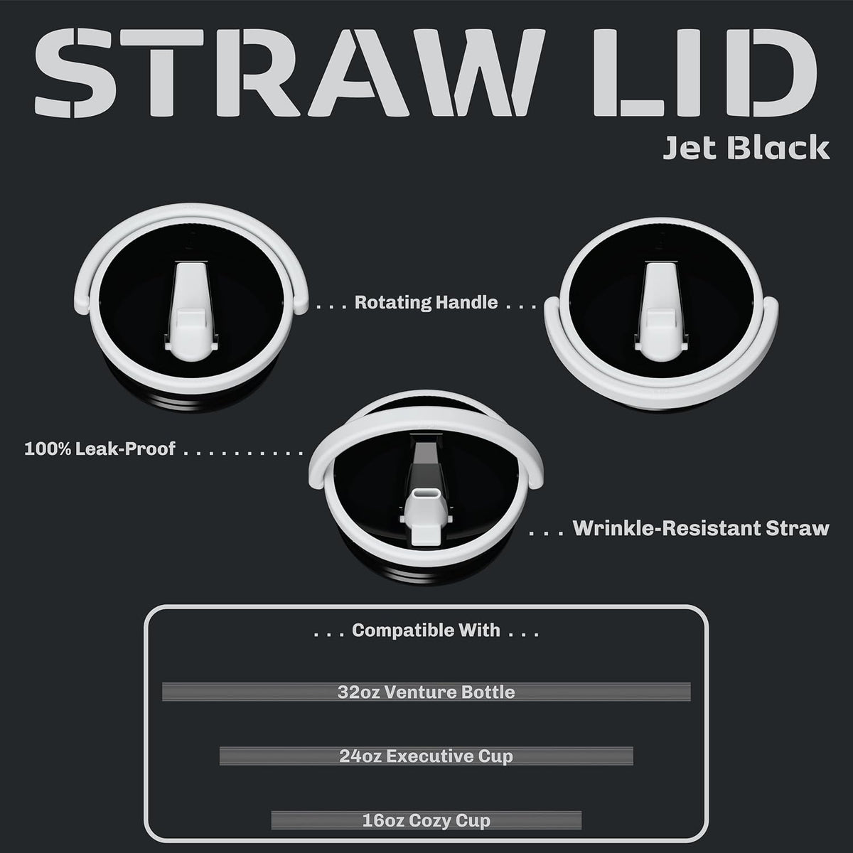 16oz Stainless Steel Tumbler Water Bottle - Spill-Proof Screw-On Lid, Insulated, Straw Compatible, BPA-Free - 12hr Hot/24hr Cold, Fits Cup Holders - Jet Black