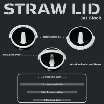 16oz Stainless Steel Tumbler Water Bottle - Spill-Proof Screw-On Lid, Insulated, Straw Compatible, BPA-Free - 12hr Hot/24hr Cold, Fits Cup Holders - Jet Black