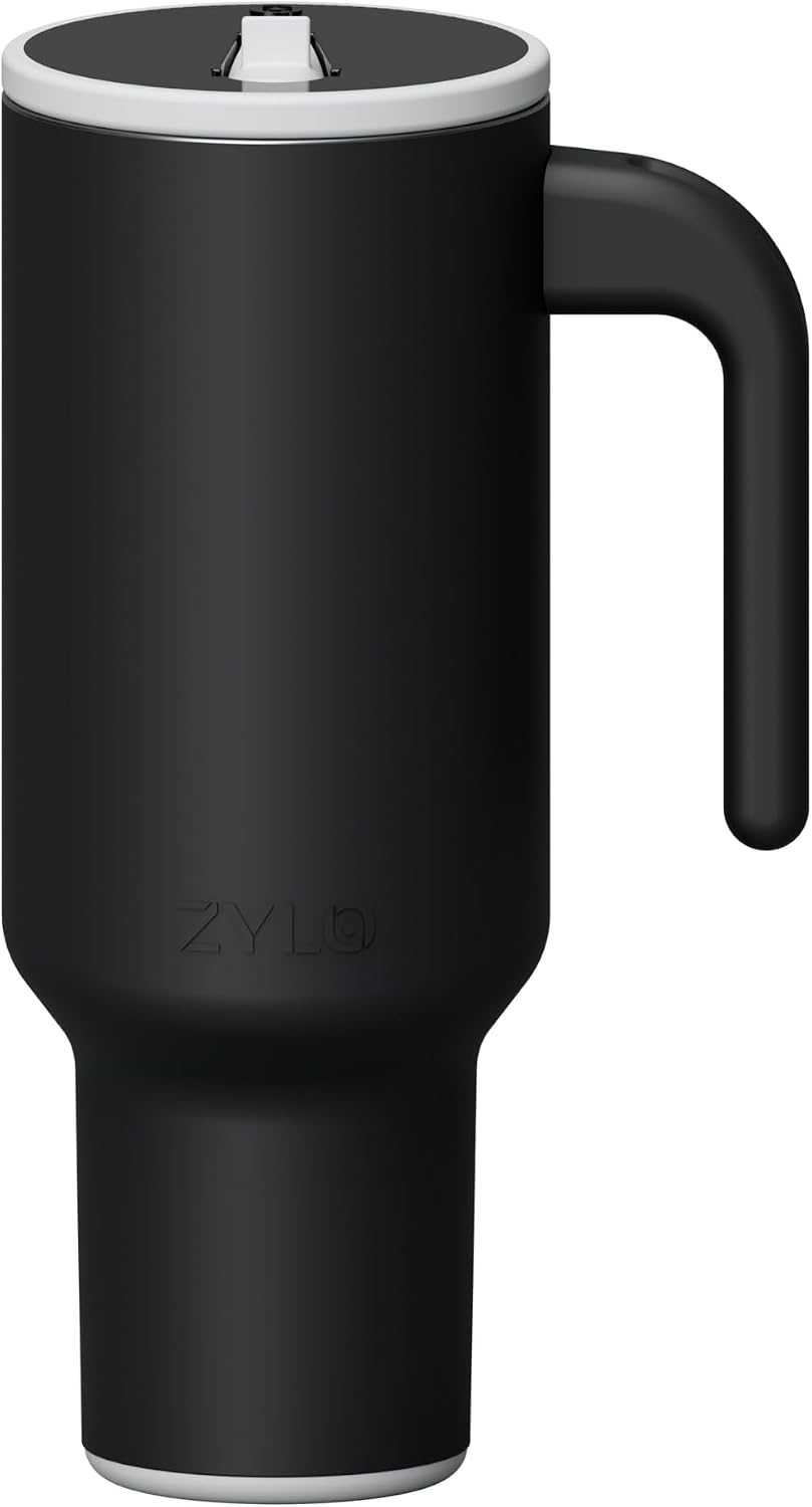 16oz Stainless Steel Tumbler Water Bottle - Spill-Proof Screw-On Lid, Insulated, Straw Compatible, BPA-Free - 12hr Hot/24hr Cold, Fits Cup Holders - Jet Black