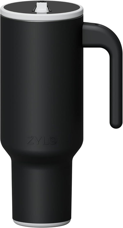 16oz Stainless Steel Tumbler Water Bottle - Spill-Proof Screw-On Lid, Insulated, Straw Compatible, BPA-Free - 12hr Hot/24hr Cold, Fits Cup Holders - Jet Black