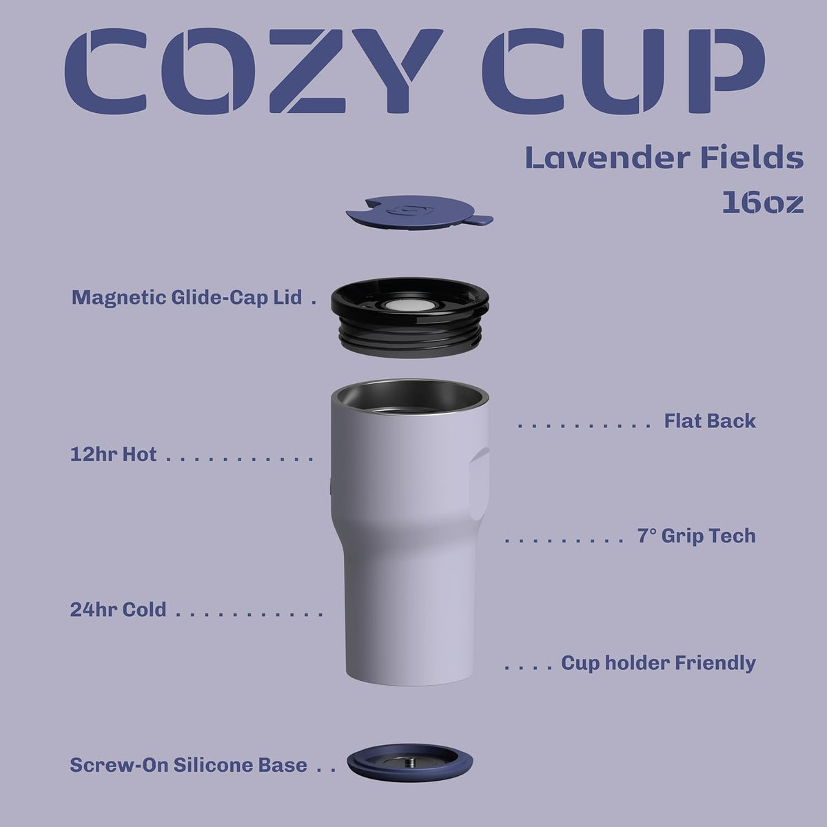 16oz Stainless Steel Tumbler Water Bottle - Spill-Proof Screw-On Lid, Insulated, Straw Compatible, BPA-Free - 12hr Hot/24hr Cold, Fits Cup Holders - Jet Black