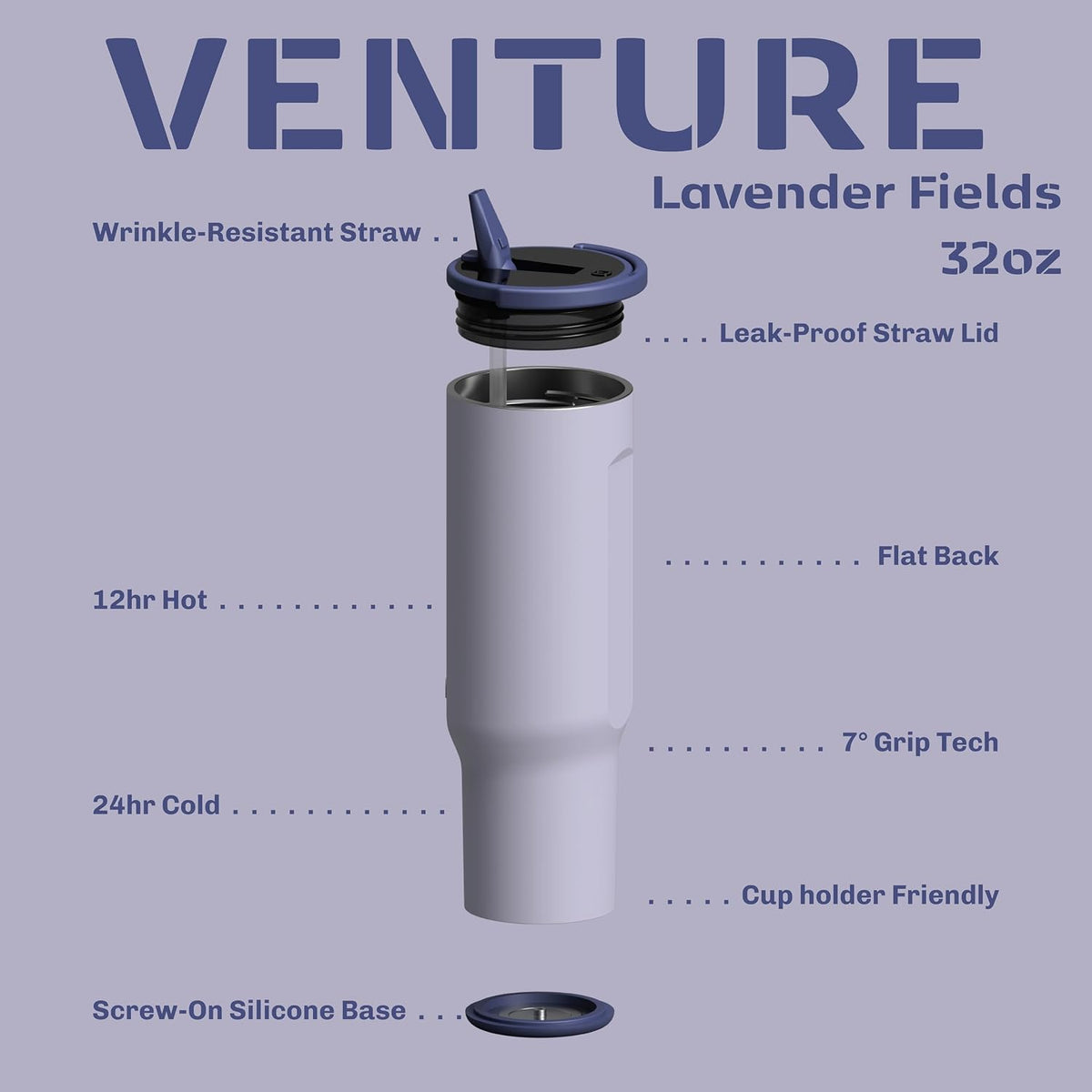 16oz Stainless Steel Tumbler Water Bottle - Spill-Proof Screw-On Lid, Insulated, Straw Compatible, BPA-Free - 12hr Hot/24hr Cold, Fits Cup Holders - Jet Black