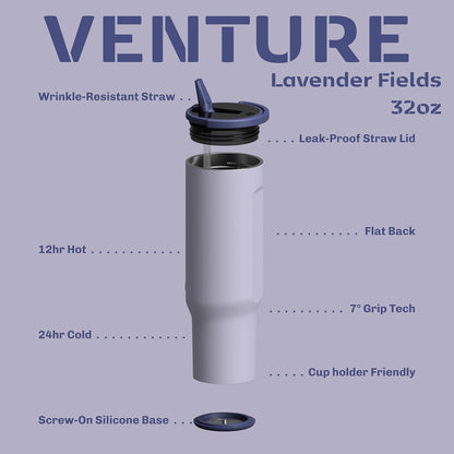 16oz Stainless Steel Tumbler Water Bottle - Spill-Proof Screw-On Lid, Insulated, Straw Compatible, BPA-Free - 12hr Hot/24hr Cold, Fits Cup Holders - Jet Black