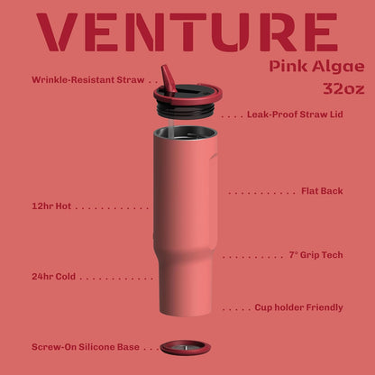 16oz Stainless Steel Tumbler Water Bottle - Spill-Proof Screw-On Lid, Insulated, Straw Compatible, BPA-Free - 12hr Hot/24hr Cold, Fits Cup Holders - Jet Black