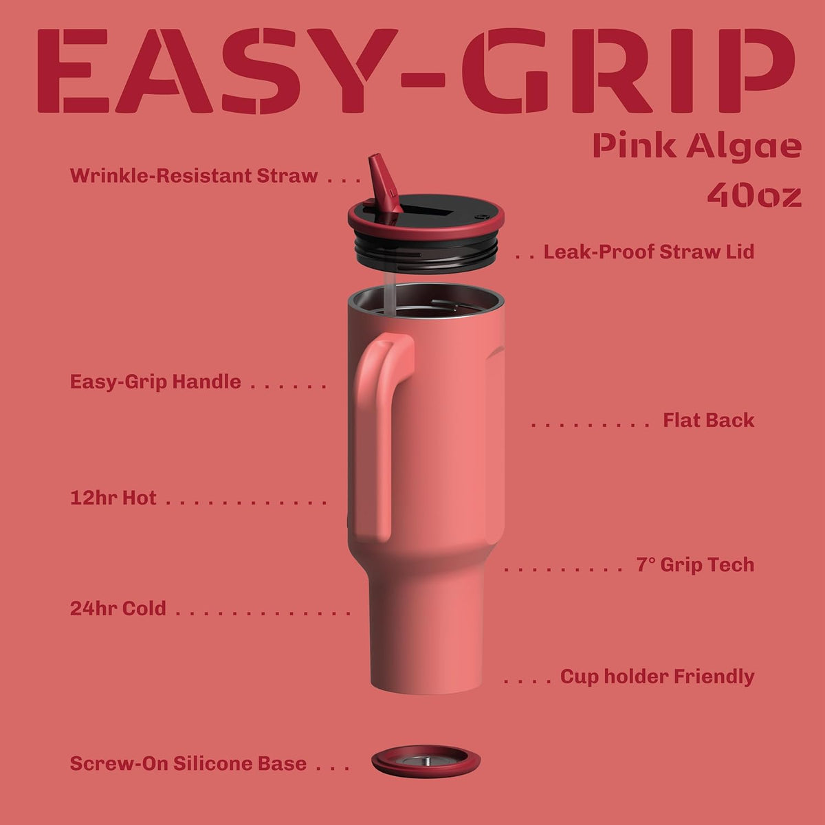 16oz Stainless Steel Tumbler Water Bottle - Spill-Proof Screw-On Lid, Insulated, Straw Compatible, BPA-Free - 12hr Hot/24hr Cold, Fits Cup Holders - Jet Black