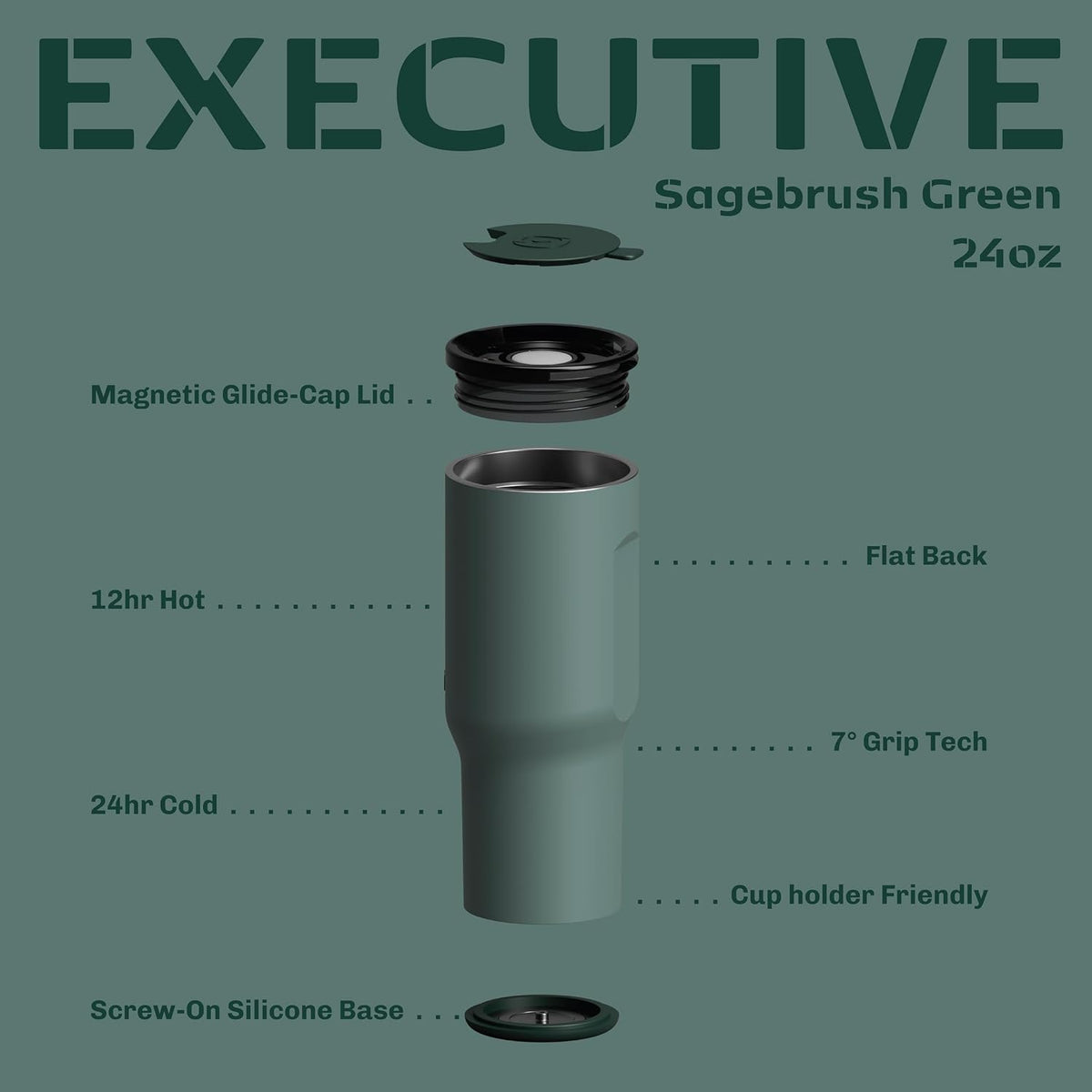 16oz Stainless Steel Tumbler Water Bottle - Spill-Proof Screw-On Lid, Insulated, Straw Compatible, BPA-Free - 12hr Hot/24hr Cold, Fits Cup Holders - Jet Black