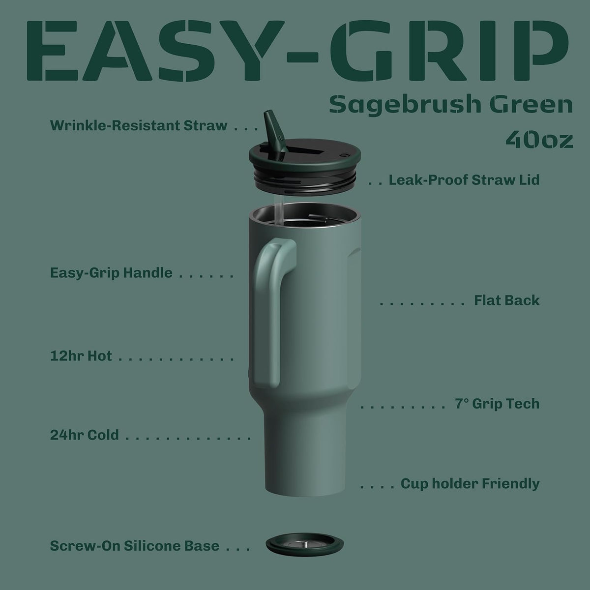 16oz Stainless Steel Tumbler Water Bottle - Spill-Proof Screw-On Lid, Insulated, Straw Compatible, BPA-Free - 12hr Hot/24hr Cold, Fits Cup Holders - Jet Black