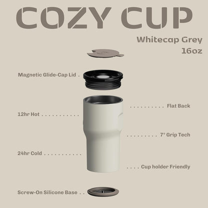 16oz Stainless Steel Tumbler Water Bottle - Spill-Proof Screw-On Lid, Insulated, Straw Compatible, BPA-Free - 12hr Hot/24hr Cold, Fits Cup Holders - Jet Black