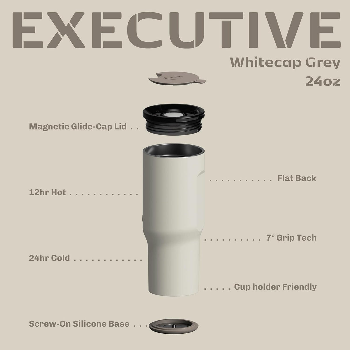 16oz Stainless Steel Tumbler Water Bottle - Spill-Proof Screw-On Lid, Insulated, Straw Compatible, BPA-Free - 12hr Hot/24hr Cold, Fits Cup Holders - Jet Black