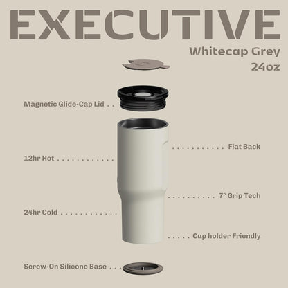 16oz Stainless Steel Tumbler Water Bottle - Spill-Proof Screw-On Lid, Insulated, Straw Compatible, BPA-Free - 12hr Hot/24hr Cold, Fits Cup Holders - Jet Black
