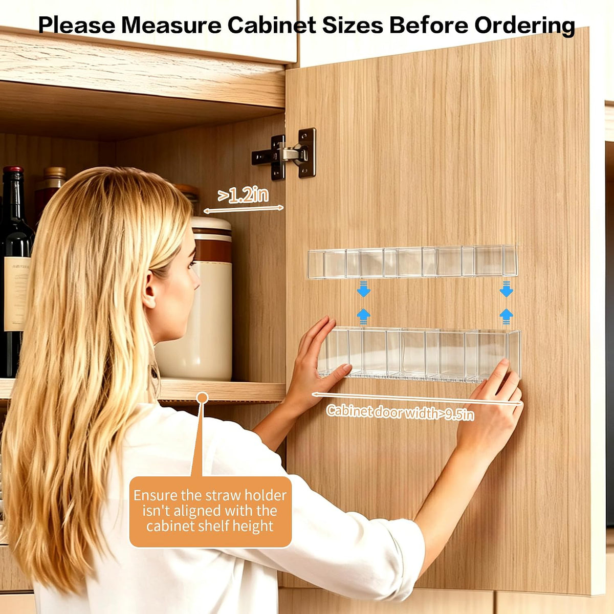 9.5” Large Acrylic Straw Holder for Cabinet Door, Transparent