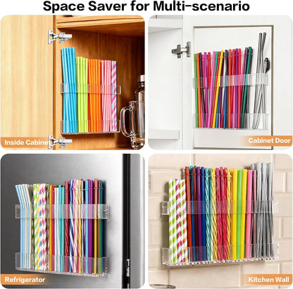 9.5” Large Acrylic Straw Holder for Cabinet Door, Transparent
