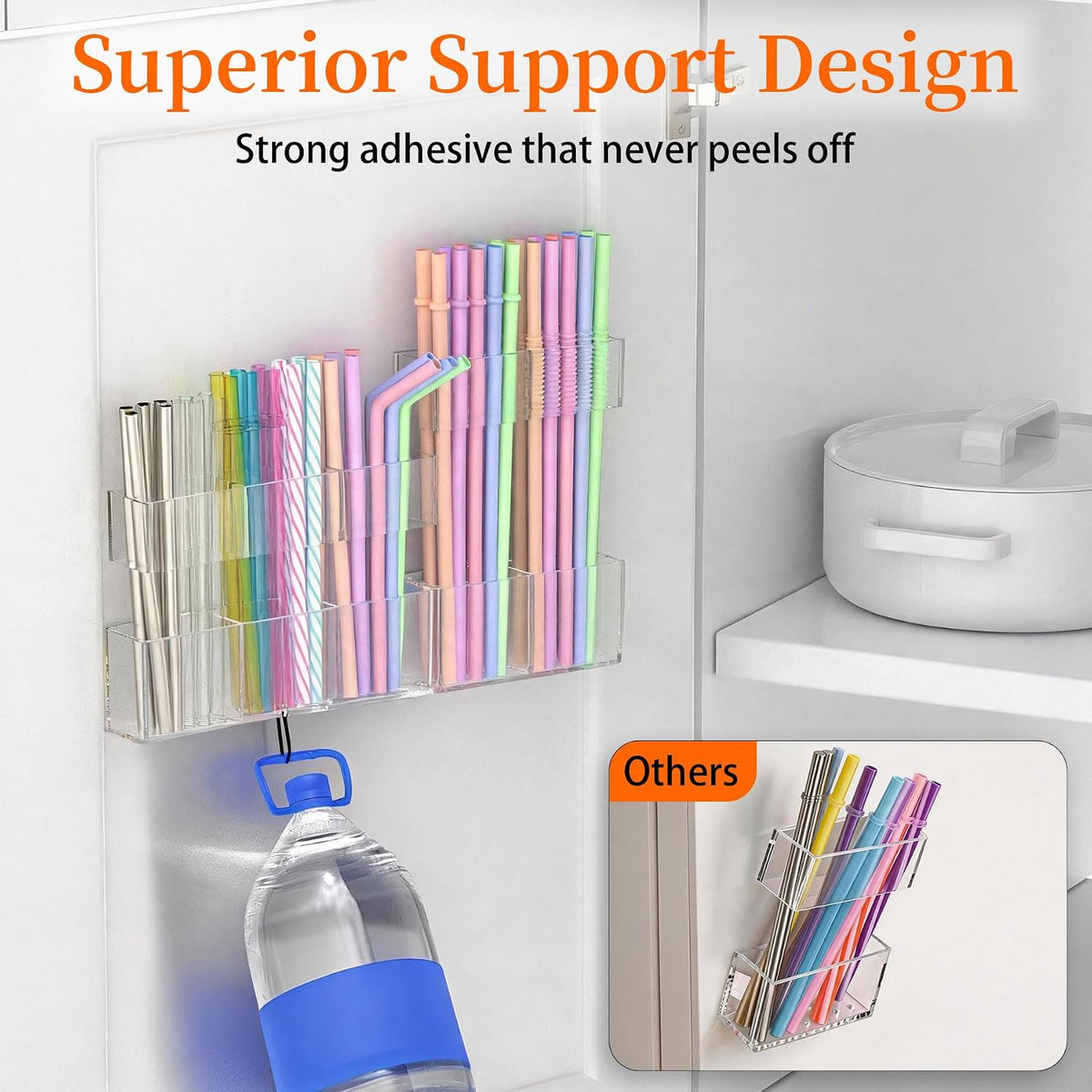 9.5” Large Acrylic Straw Holder for Cabinet Door, Transparent
