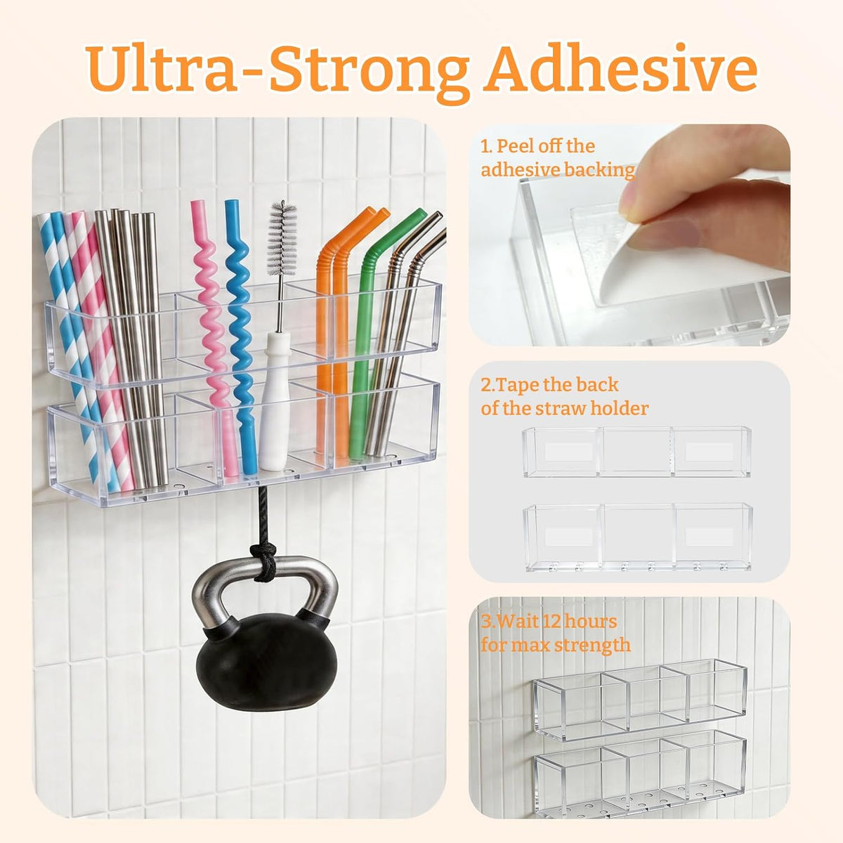 9.5” Large Acrylic Straw Holder for Cabinet Door, Transparent