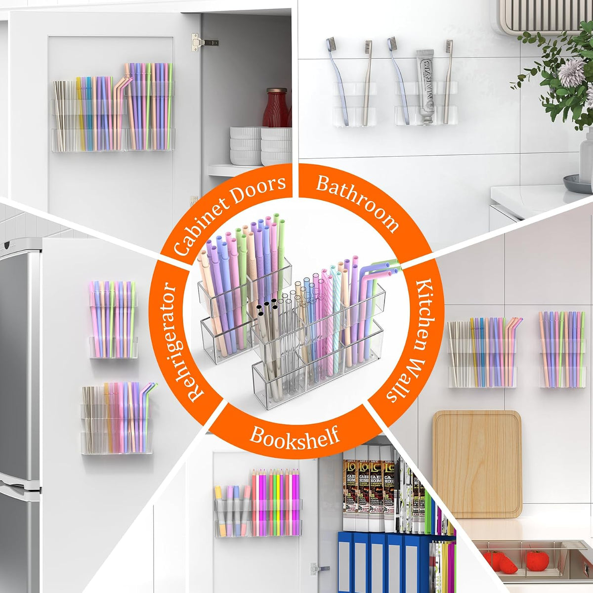9.5” Large Acrylic Straw Holder for Cabinet Door, Transparent