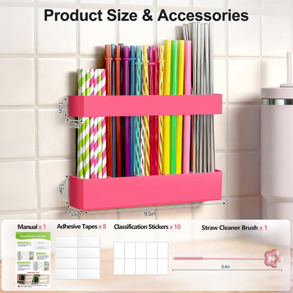 9.5” Large Acrylic Straw Holder for Cabinet Door, Transparent