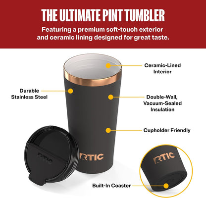 18oz Pint Tumbler with Lid, Ceramic Lined, Black Cherry