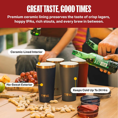 18oz Pint Tumbler with Lid, Ceramic Lined, Black Cherry