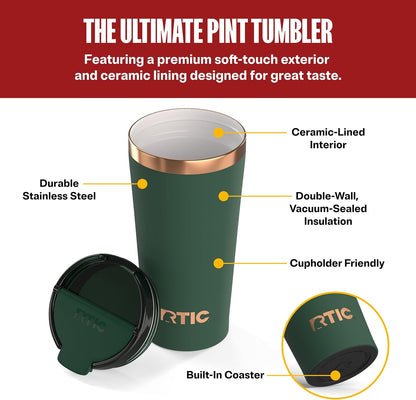 18oz Pint Tumbler with Lid, Ceramic Lined, Black Cherry