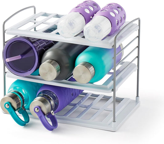 UpSpace Water Bottle and Travel Mug Cabinet Organizer, Adjustable Storage Rack for Kitchen Organization, 3-Shelf