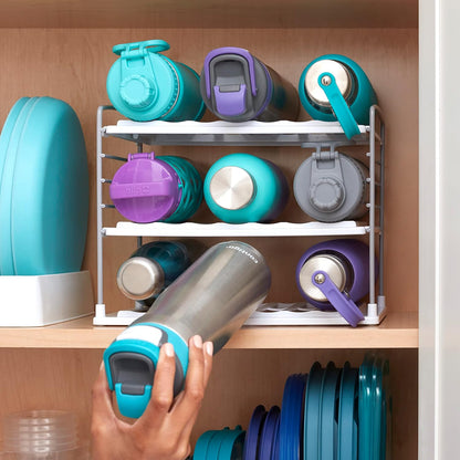 UpSpace Water Bottle and Travel Mug Cabinet Organizer, Adjustable Storage Rack for Kitchen Organization, 3-Shelf