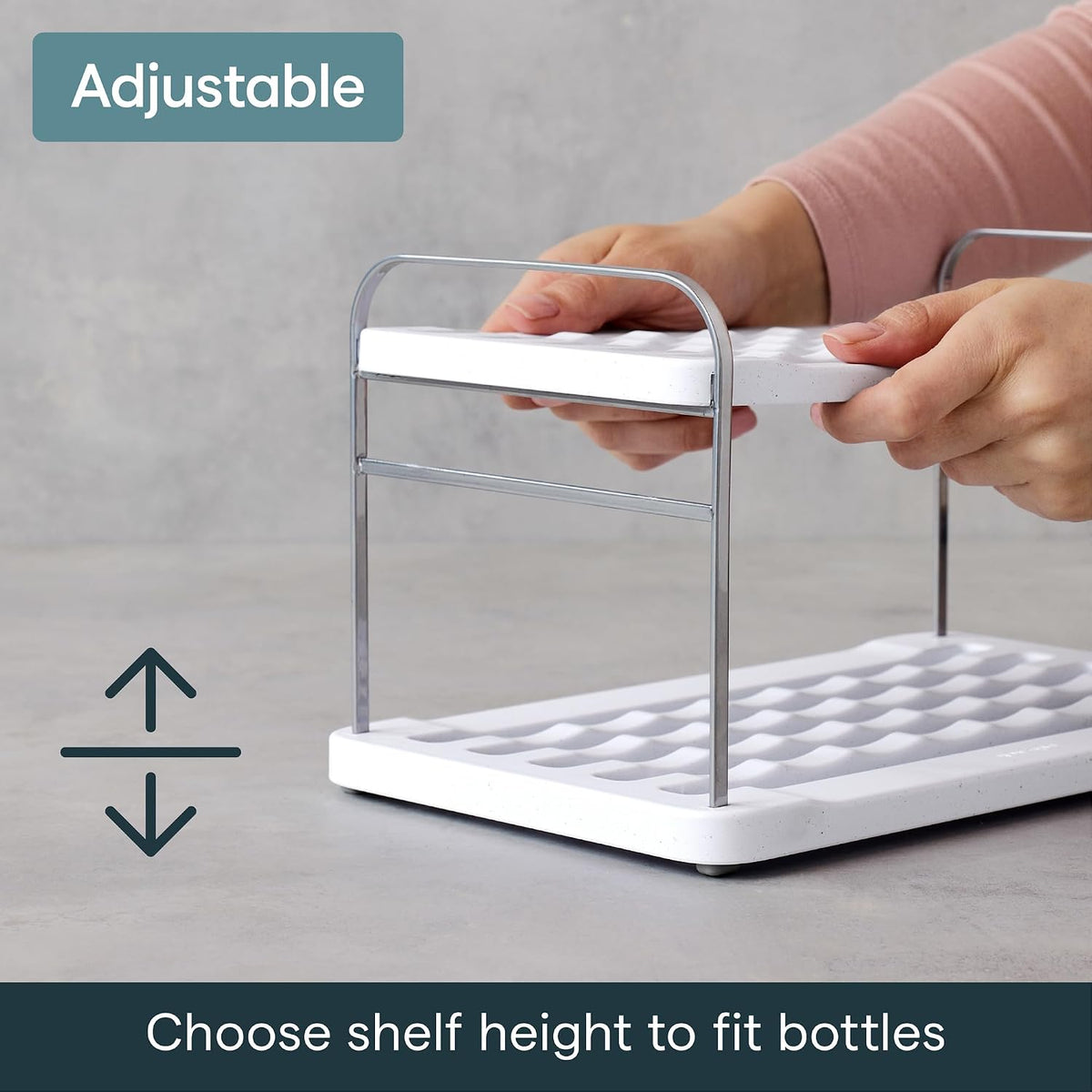 UpSpace Water Bottle and Travel Mug Cabinet Organizer, Adjustable Storage Rack for Kitchen Organization, 3-Shelf