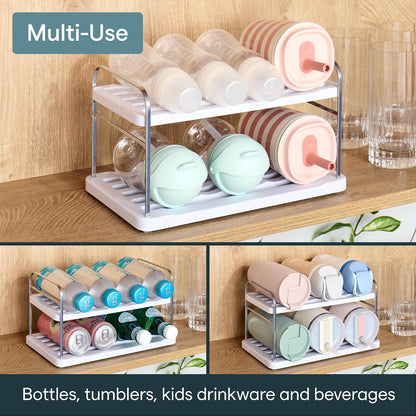 UpSpace Water Bottle and Travel Mug Cabinet Organizer, Adjustable Storage Rack for Kitchen Organization, 3-Shelf