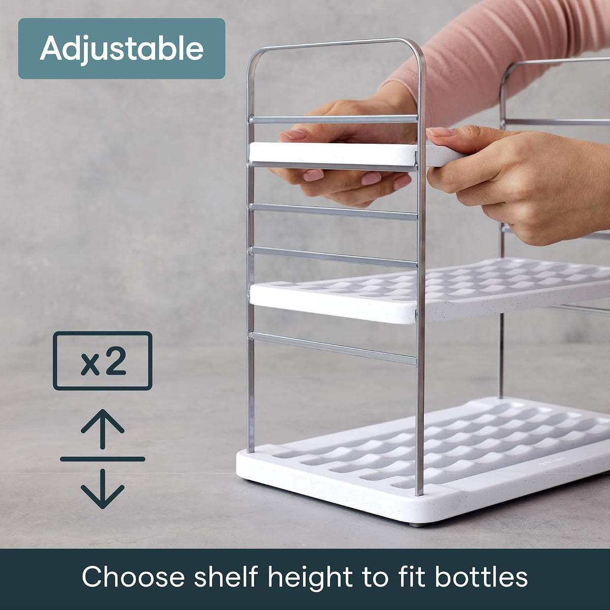 UpSpace Water Bottle and Travel Mug Cabinet Organizer, Adjustable Storage Rack for Kitchen Organization, 3-Shelf
