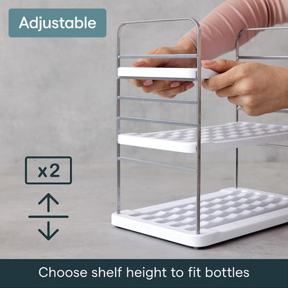 UpSpace Water Bottle and Travel Mug Cabinet Organizer, Adjustable Storage Rack for Kitchen Organization, 3-Shelf