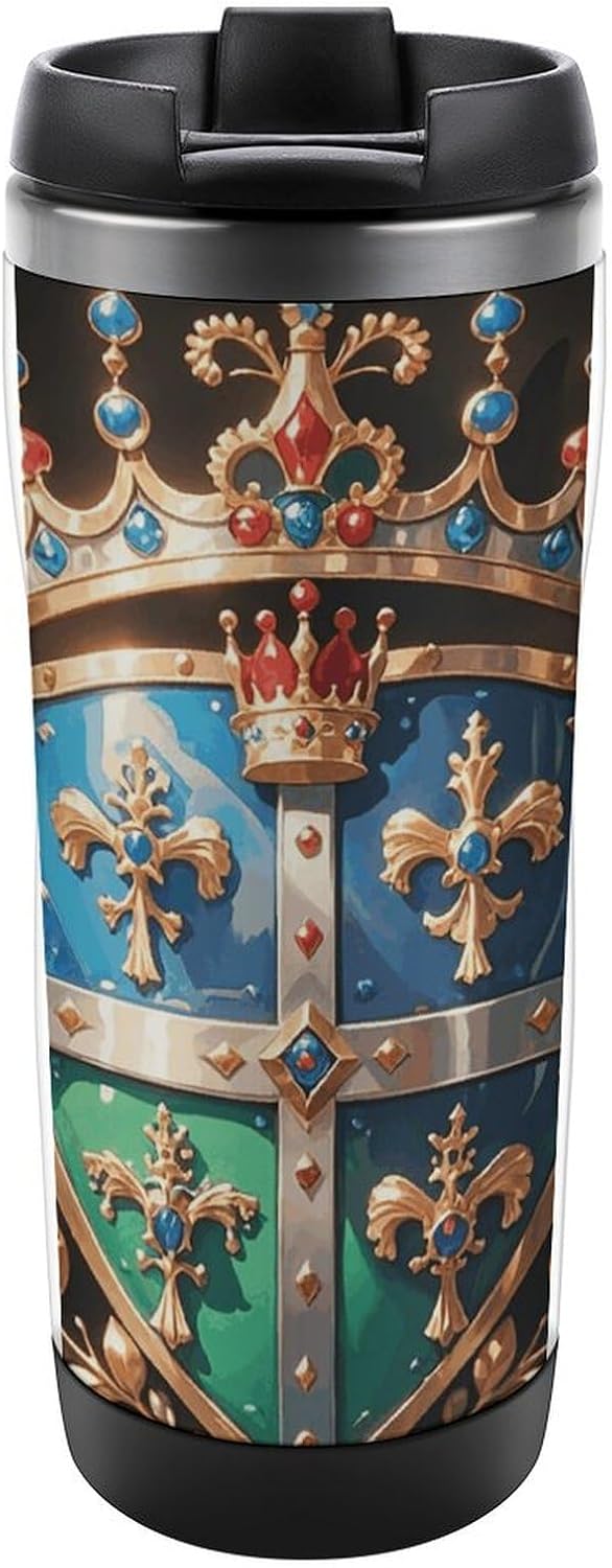 Travel Mug Royal Flower And Crown Tiara Coffee Cup Reusable Insulated Tumbler with Lid Travel Coffee Mug Stainless Steel Insulated Coffee Tumbler for Coffee Tea And Drinks