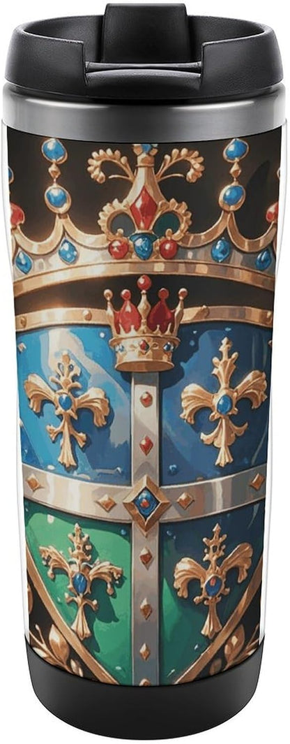 Travel Mug Royal Flower And Crown Tiara Coffee Cup Reusable Insulated Tumbler with Lid Travel Coffee Mug Stainless Steel Insulated Coffee Tumbler for Coffee Tea And Drinks