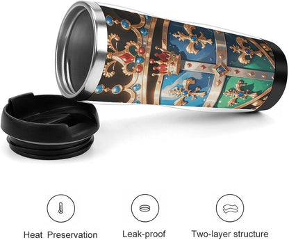 Travel Mug Royal Flower And Crown Tiara Coffee Cup Reusable Insulated Tumbler with Lid Travel Coffee Mug Stainless Steel Insulated Coffee Tumbler for Coffee Tea And Drinks