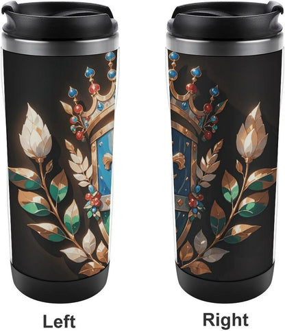 Travel Mug Royal Flower And Crown Tiara Coffee Cup Reusable Insulated Tumbler with Lid Travel Coffee Mug Stainless Steel Insulated Coffee Tumbler for Coffee Tea And Drinks