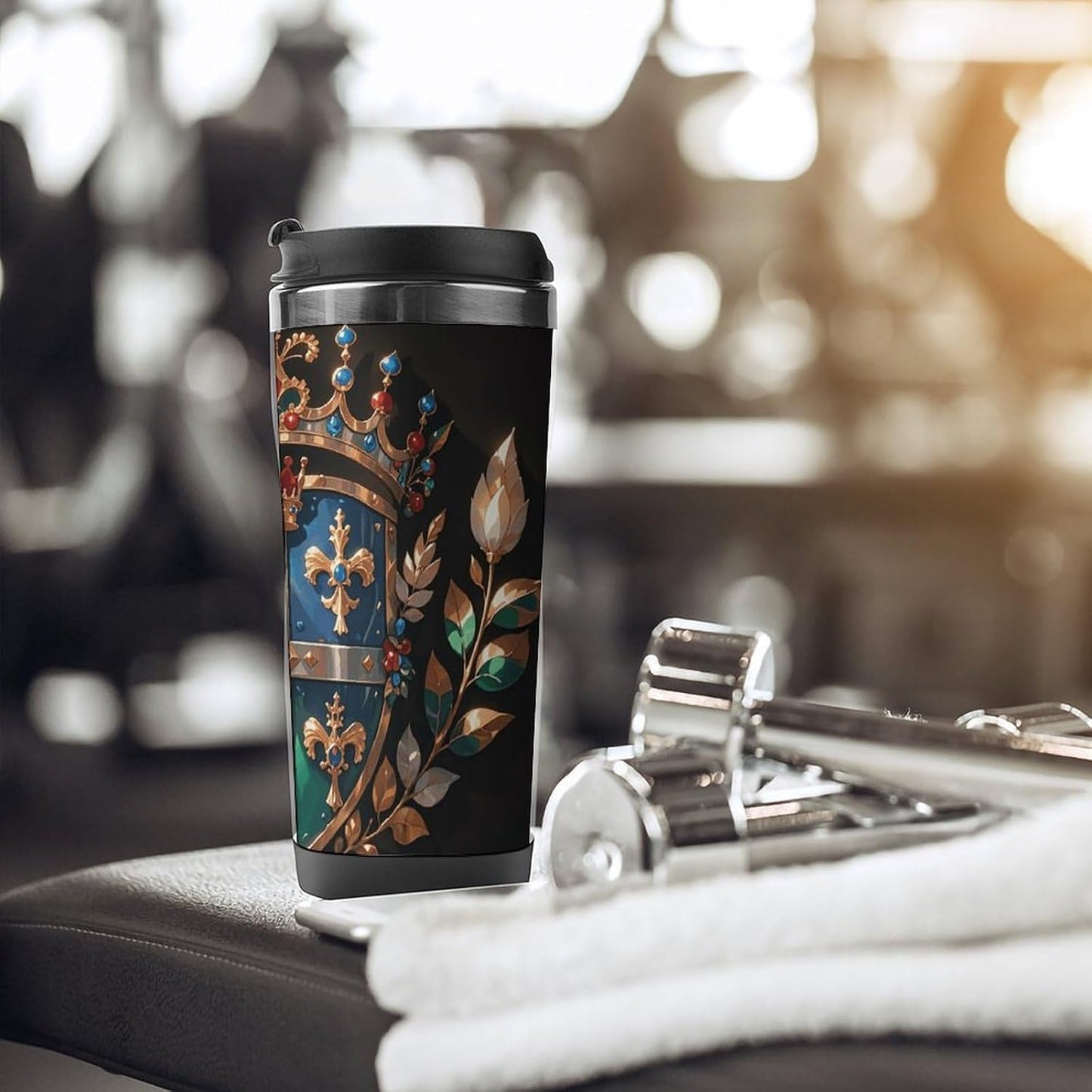 Travel Mug Royal Flower And Crown Tiara Coffee Cup Reusable Insulated Tumbler with Lid Travel Coffee Mug Stainless Steel Insulated Coffee Tumbler for Coffee Tea And Drinks