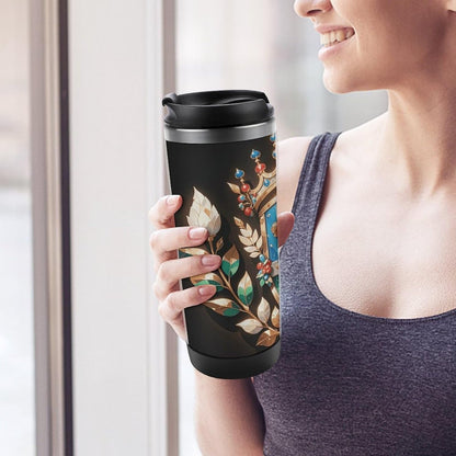 Travel Mug Royal Flower And Crown Tiara Coffee Cup Reusable Insulated Tumbler with Lid Travel Coffee Mug Stainless Steel Insulated Coffee Tumbler for Coffee Tea And Drinks