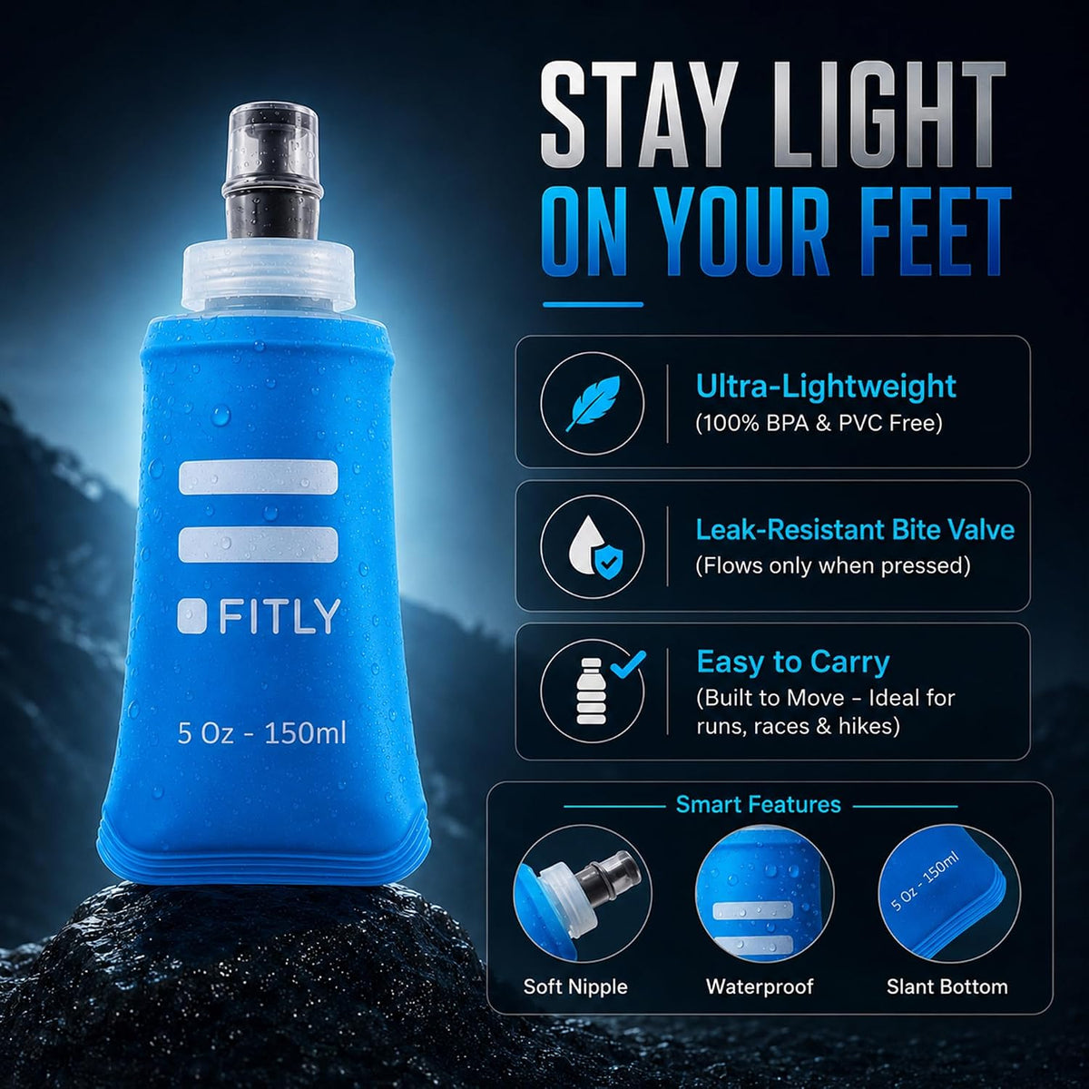 Soft Flask Running Water Bottle - Collapsible Hydration Flask