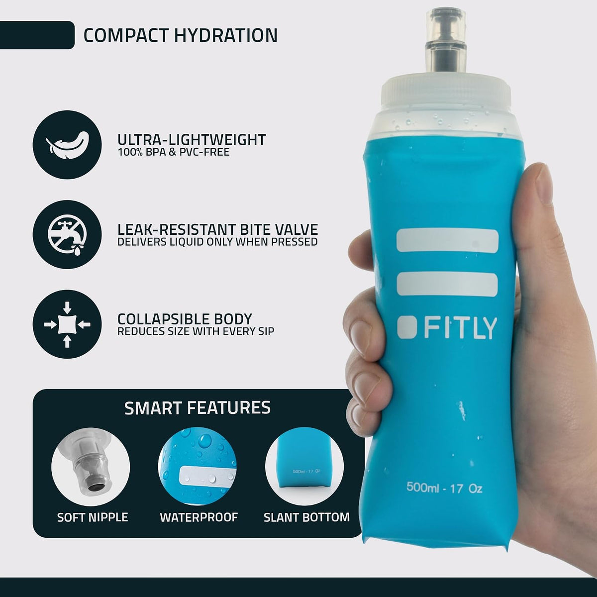 Soft Flask Running Water Bottle - Collapsible Hydration Flask