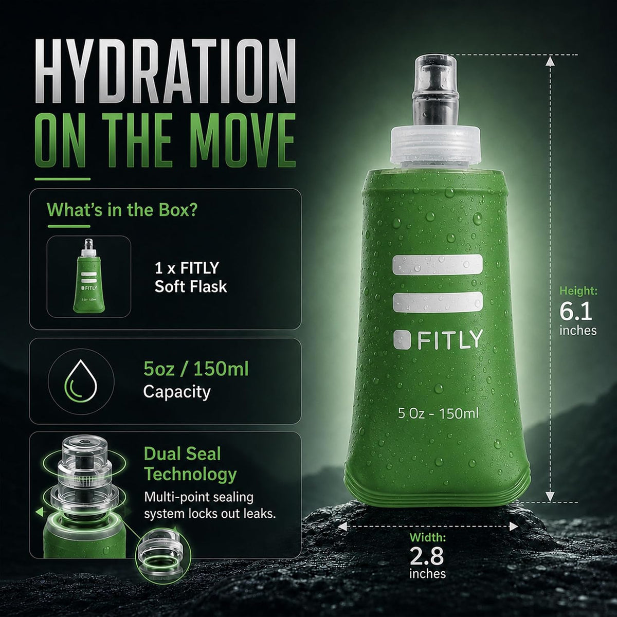 Soft Flask Running Water Bottle - Collapsible Hydration Flask