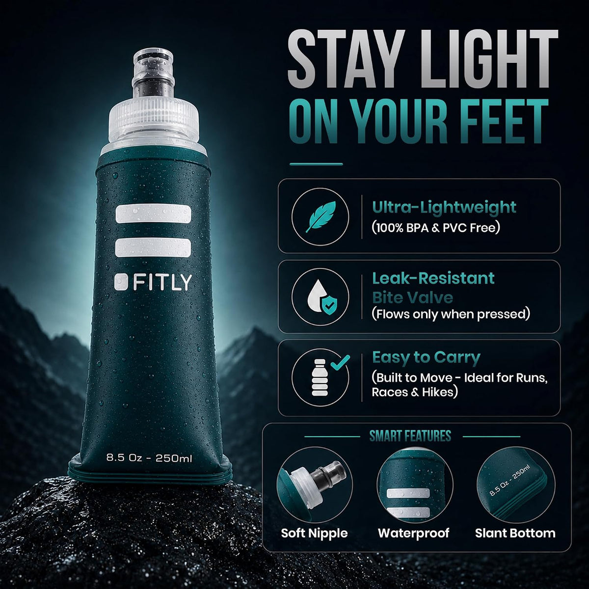 Soft Flask Running Water Bottle - Collapsible Hydration Flask