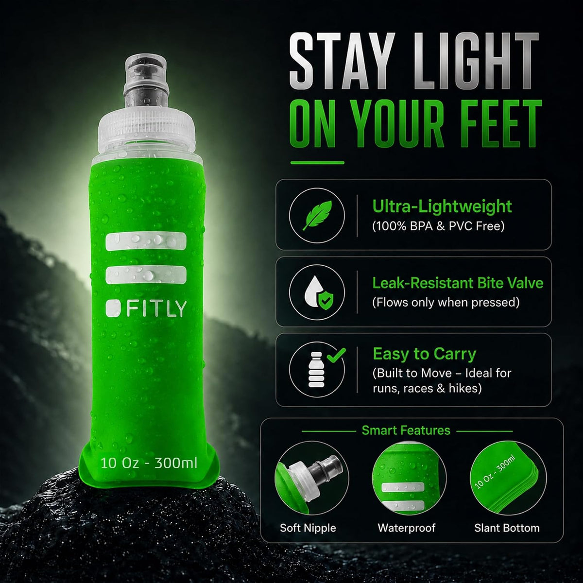 Soft Flask Running Water Bottle - Collapsible Hydration Flask