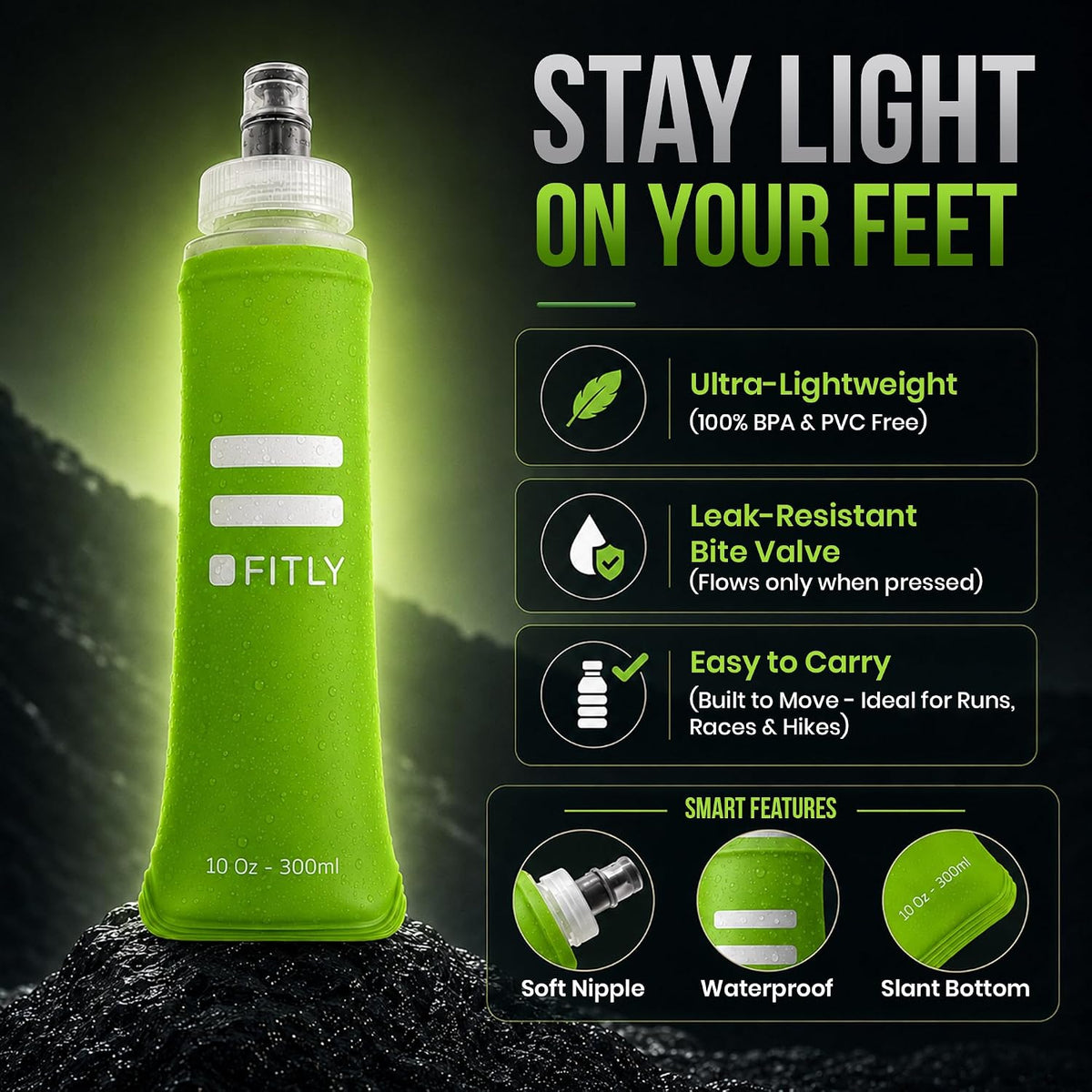 Soft Flask Running Water Bottle - Collapsible Hydration Flask
