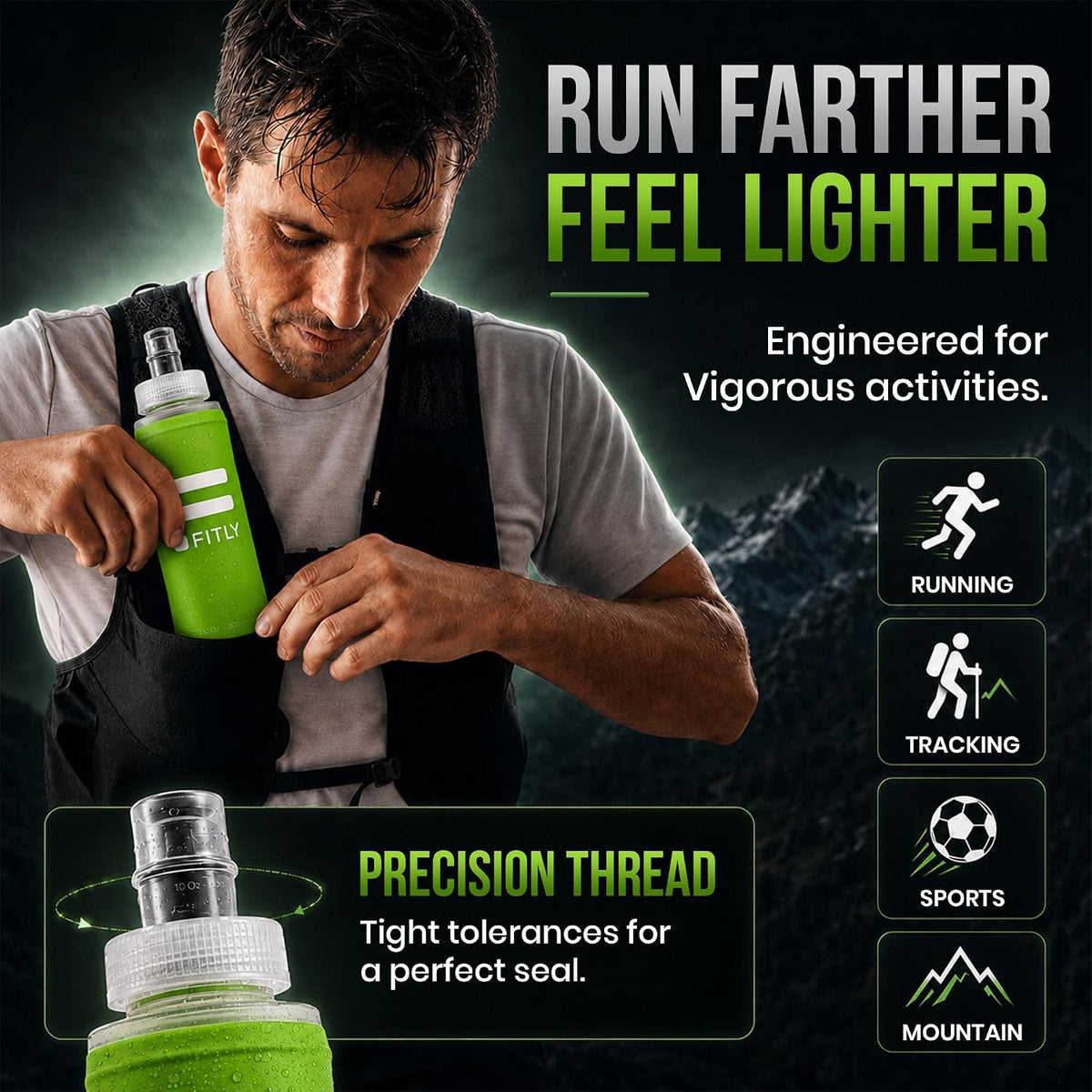 Soft Flask Running Water Bottle - Collapsible Hydration Flask