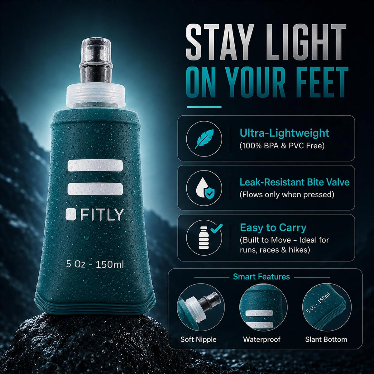 Soft Flask Running Water Bottle - Collapsible Hydration Flask
