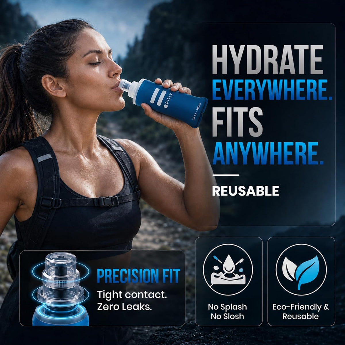 Soft Flask Running Water Bottle - Collapsible Hydration Flask